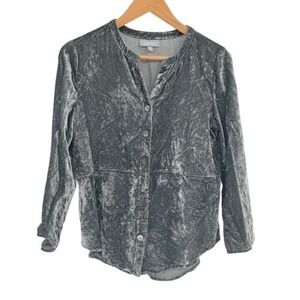 Habitat Button‎ Down Top Women Size Small Green Crushed Velvet Long Sleeve